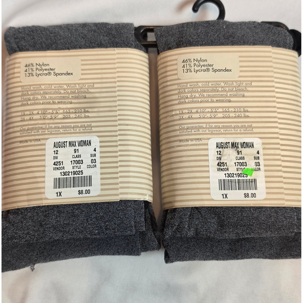 August Max Woman Control Top Microfiber Tights 2 Pack Gray 1X-2X 17003 USA Made